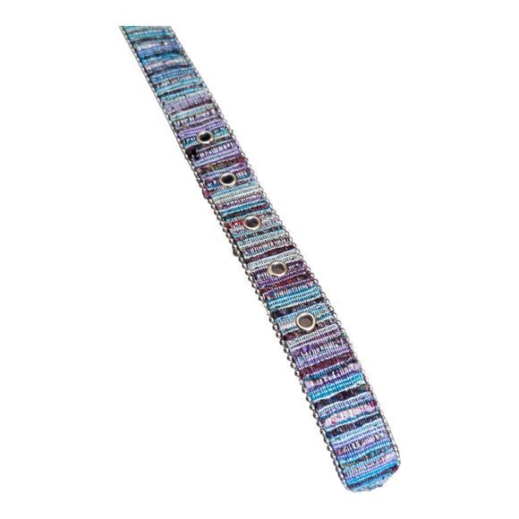 ELITE Metallic Belt Fabric Beaded Edge Purple Turquoise Silver sz S 28-30" waist - Picture 4 of 10